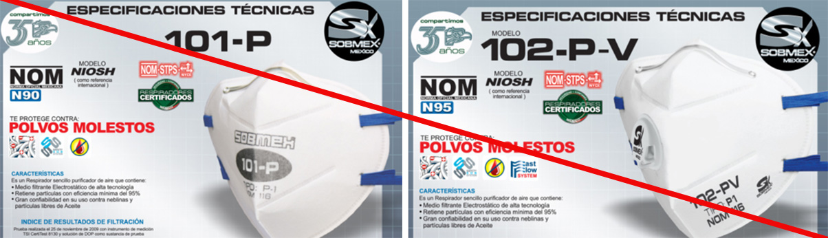 Two images of products misrepresenting a NIOSH approval.