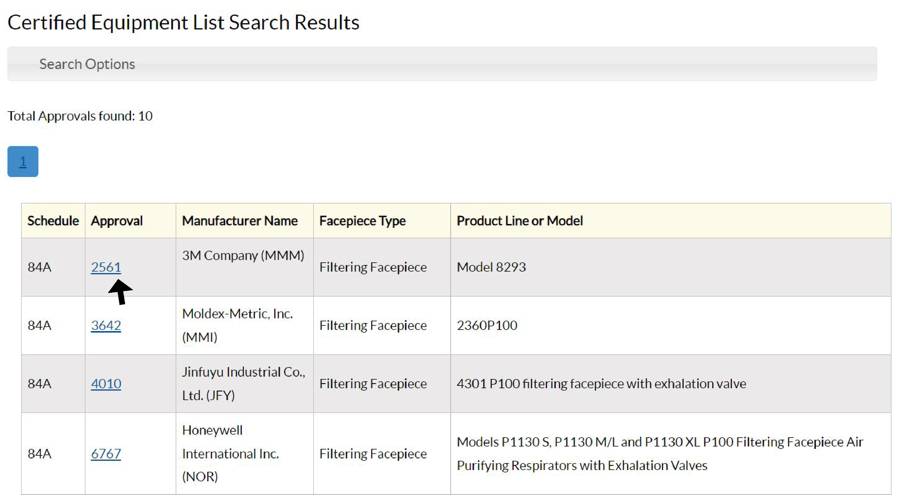 CEL search results with arrow pointing to the number in the Approval column that leads to the approval's detail page.