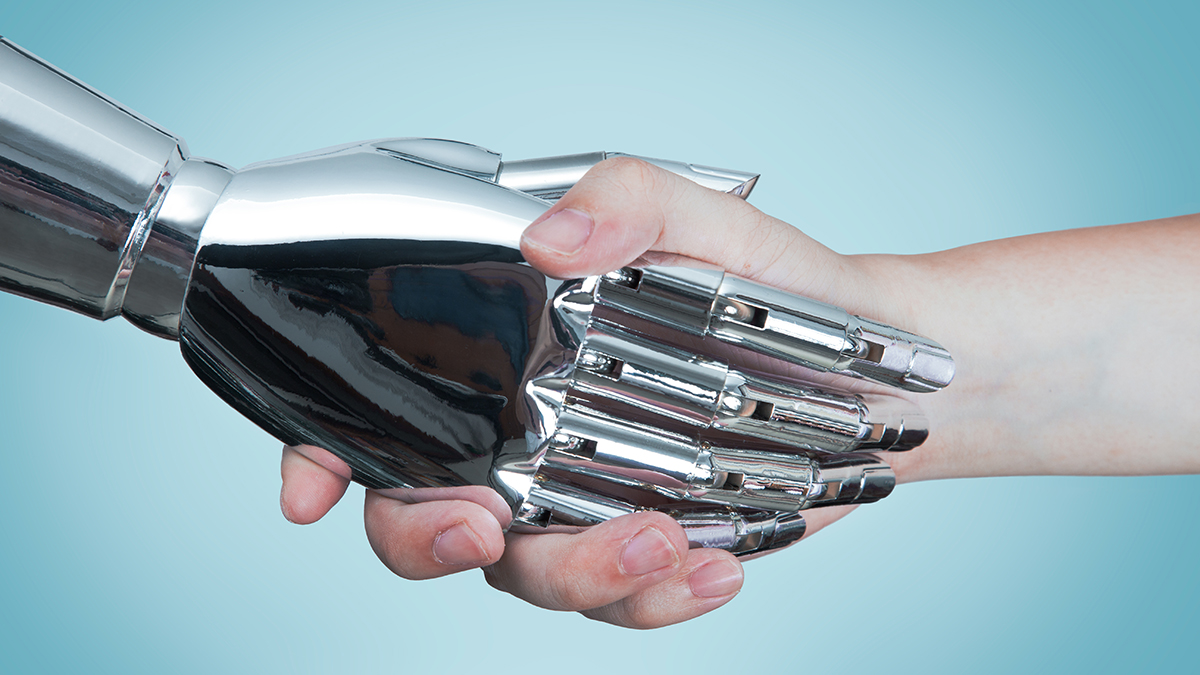 — title missing — Human shaking hands with robot