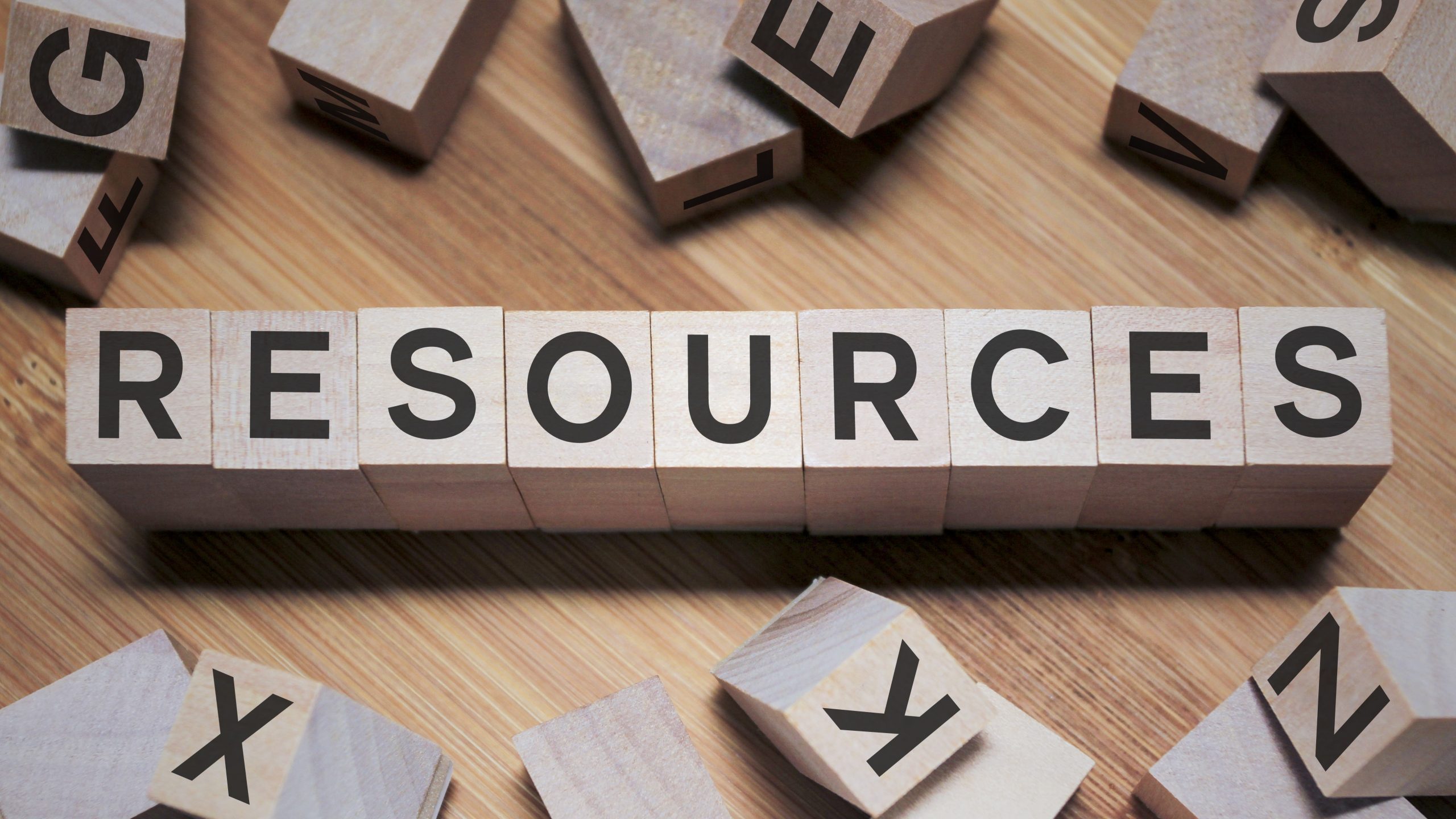 Resources "Resources" spelled out in wooden blocks