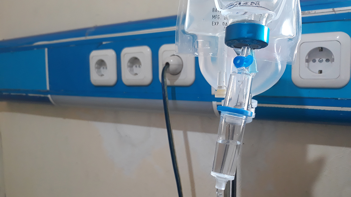 Hospital infusion bottle Hospital infusion bottle hooked to IV