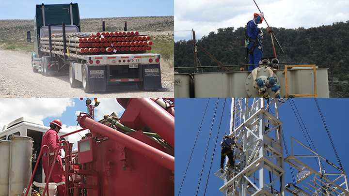 — title missing — Banner image shows various job tasks within the Oil & Gas Extraction Industry including transportation, well drilling, servicing, and completions. Images taken by NIOSH.