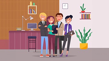 Office Environment Thumbnail A group of four office workers standing in an office.