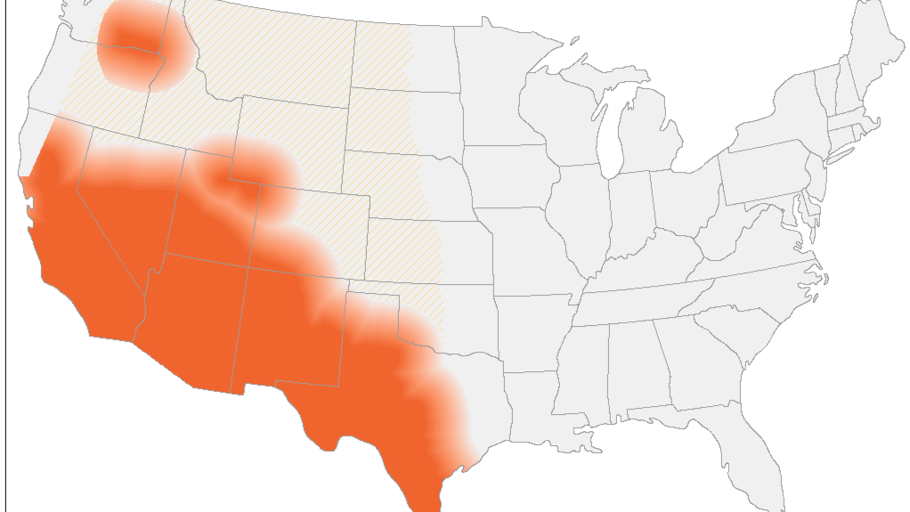 — title missing — U.S. image of shaded areas in the west that are endemic for Valley Fever.