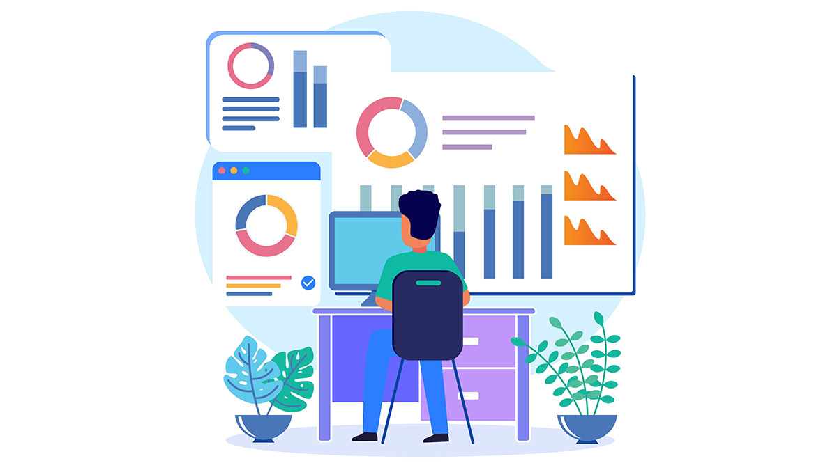 Data Quality Dashboard - Thumbnail Man sitting at desk working on computer.