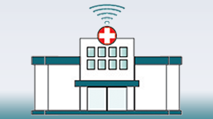 Icon of a Hospital with a Round Wifi signal above