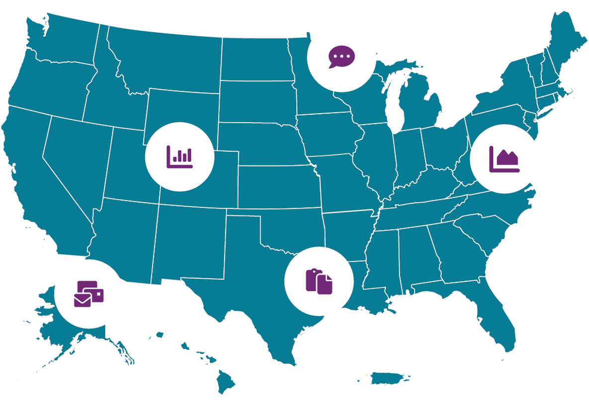 nvdrsStateProfiles-LargeMap Map of the United States and surrounding territories illustrating the reach of NVDRS