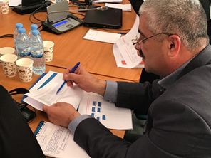 Dilmurod Ruziboev, Head of Regional Bioinspection with the State Committee for Ecology and Nature Protection, reviews stakeholder roles and responsibilities assigned to achieve goals and objectives in Uzbekistan’s One Health strategic plan. Photo credit: Tory Seffren Dilmurod Ruziboev, Head of Regional Bioinspection with the State Committee for Ecology and Nature Protection, reviews stakeholder roles and responsibilities assigned to achieve goals and objectives in Uzbekistan’s One Health strategic plan. Photo credit: Tory Seffren