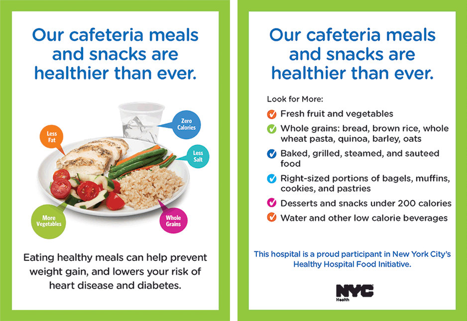 Promotional signage for hospital cafeterias. Abbreviation: NYC, New York City.