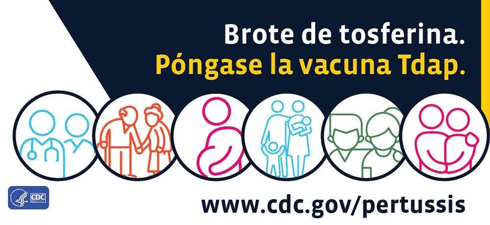 Un afiche promocionando la vacuna Tdap durante brotes de tosferina.