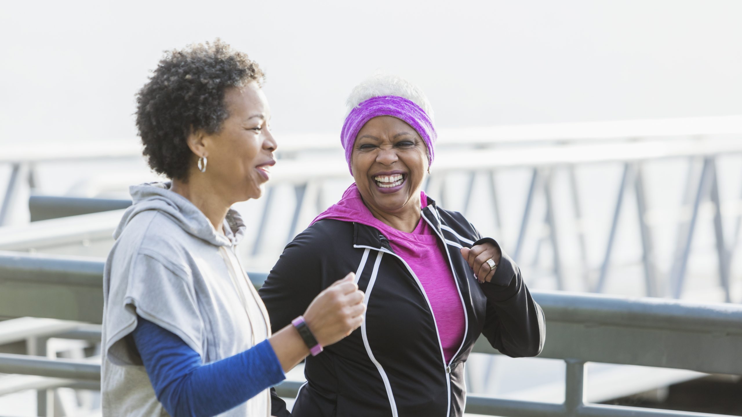 — title missing — Two older African American women walking.