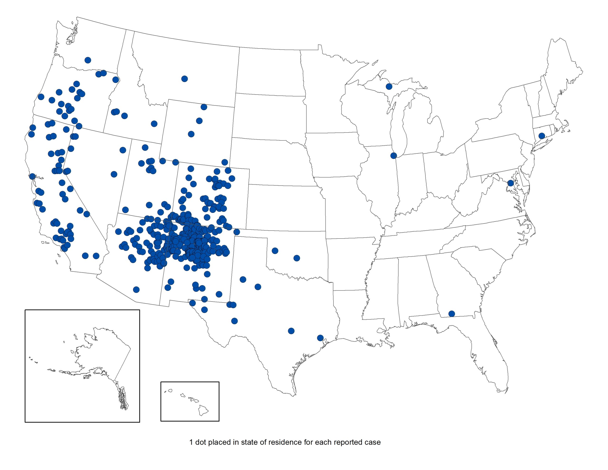 2023 plague map for website Map of the United States showing cases of plague in 2023
