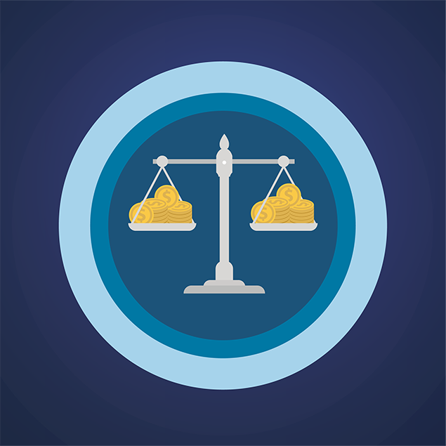 cost of benefit hero icon balancing coins