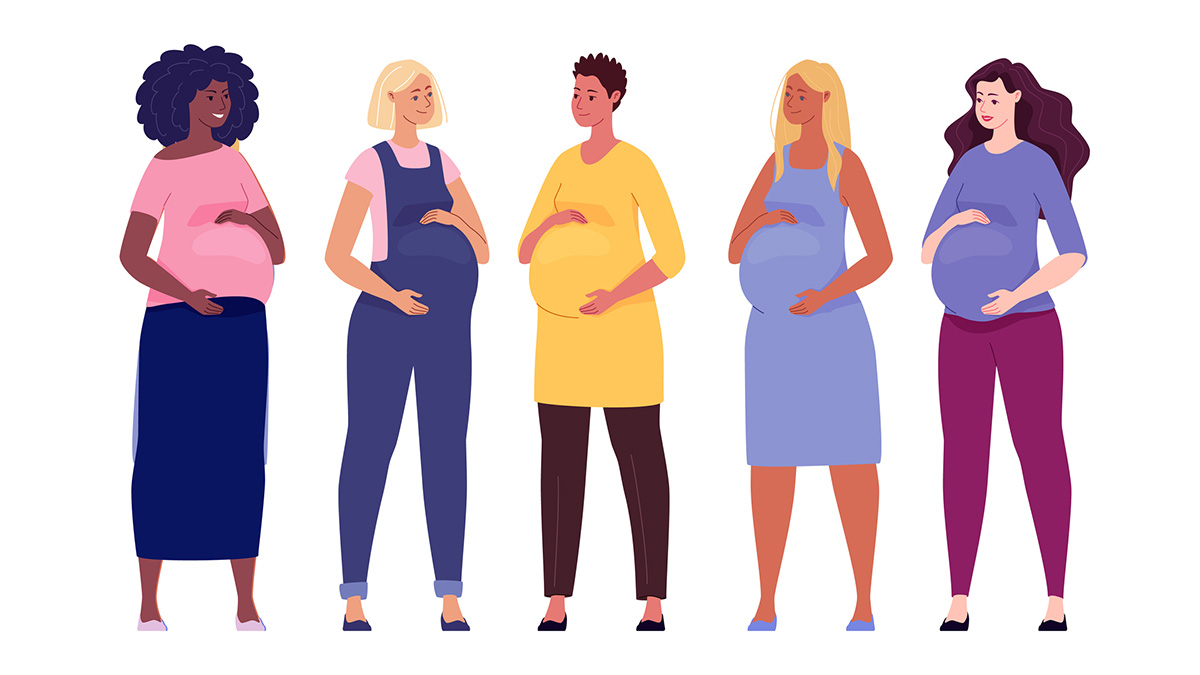 -- title missing -- Five pregnant women of different ethnicities.