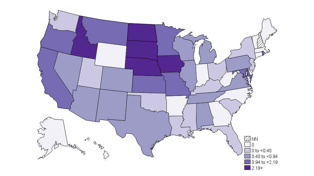 Fig2_map_2019 geographical distribution of Q fever incidence in 2019