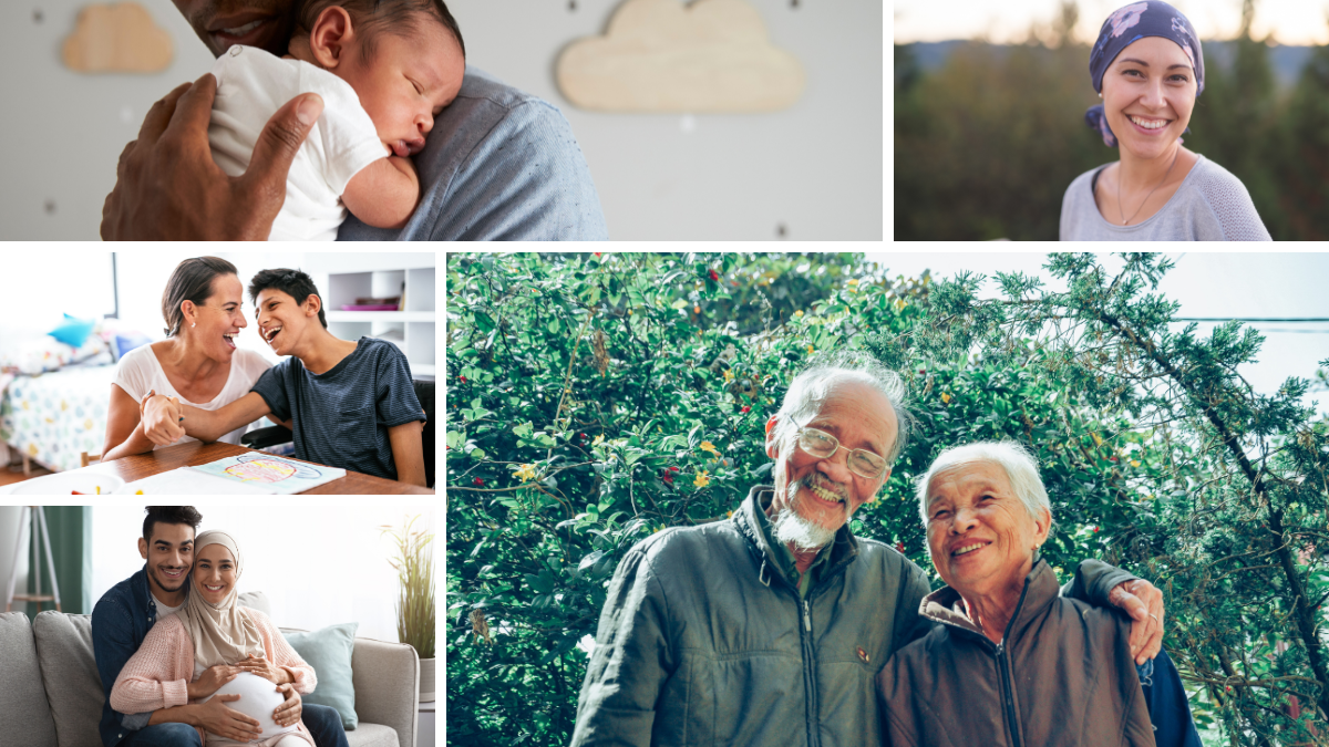 risk Montage of people most at risk for severe respiratory disease.