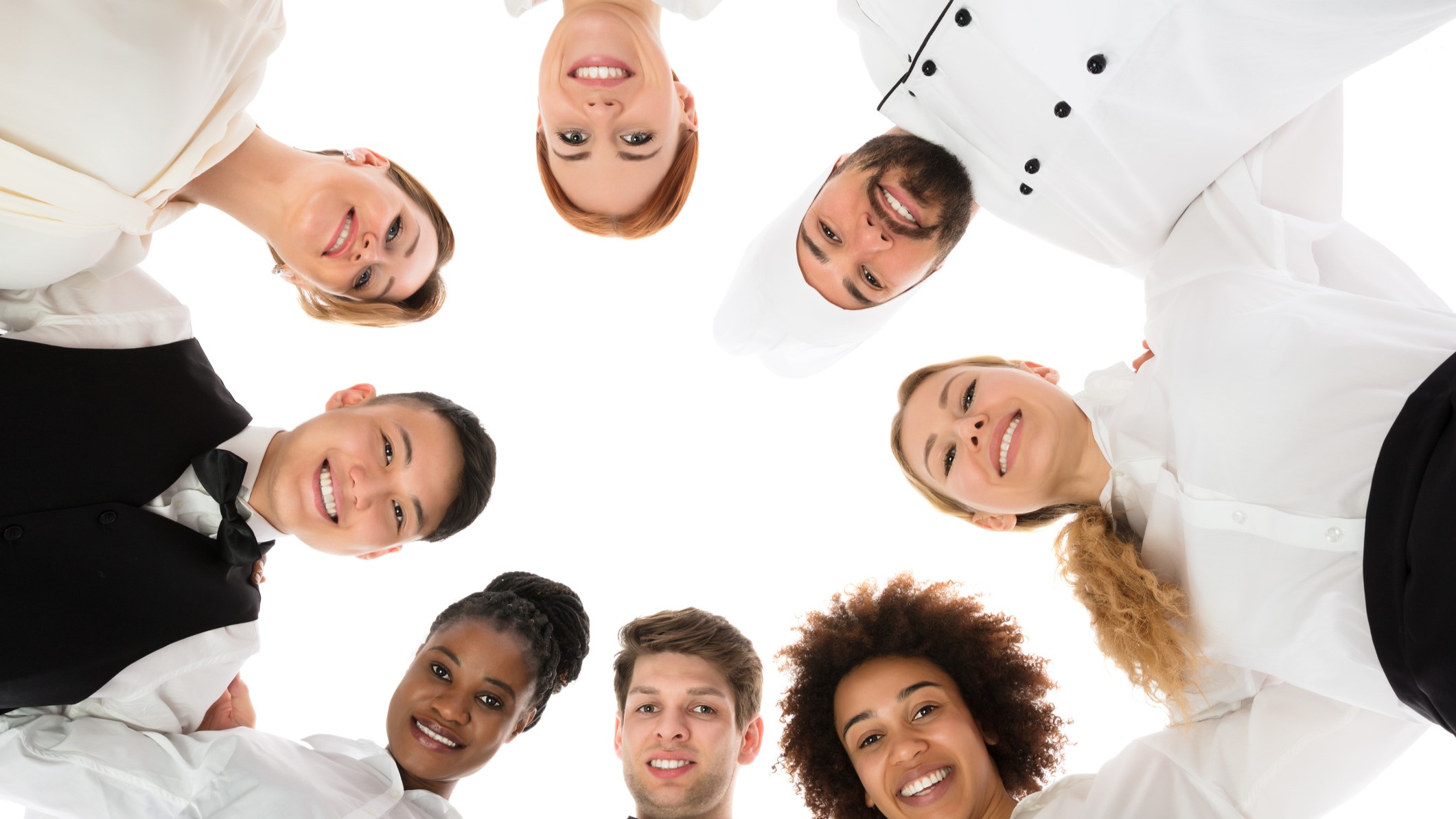Food Safety Culture wait staff in a circle huddle