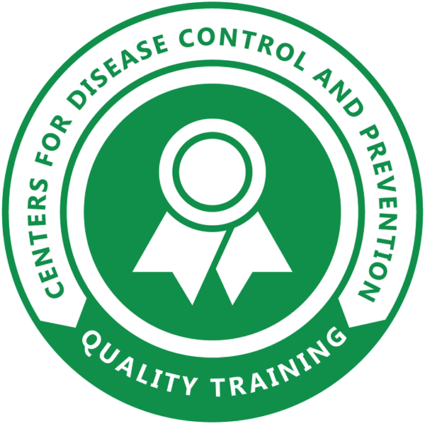 Green and white graphic that says "Centers for Disease Control and Prevention Quality Training"