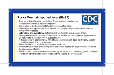Clinical-Pocket-Card-RMSF Rocky Mountain Spotted Fever clinical pocket card.