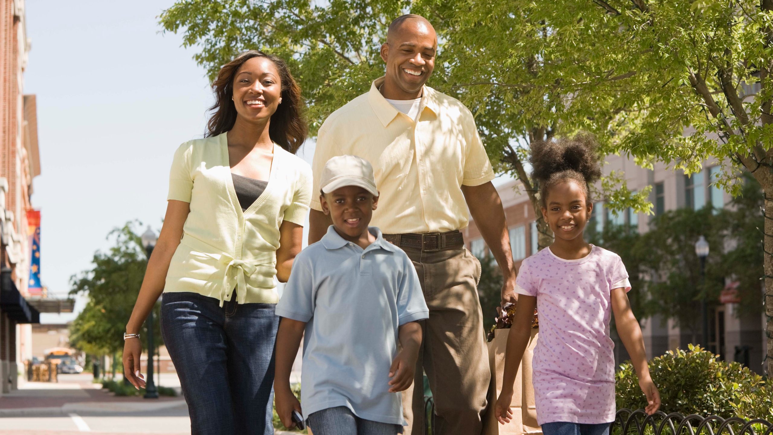 Family Walking City Outdoors Family Walking Outdoors in the City