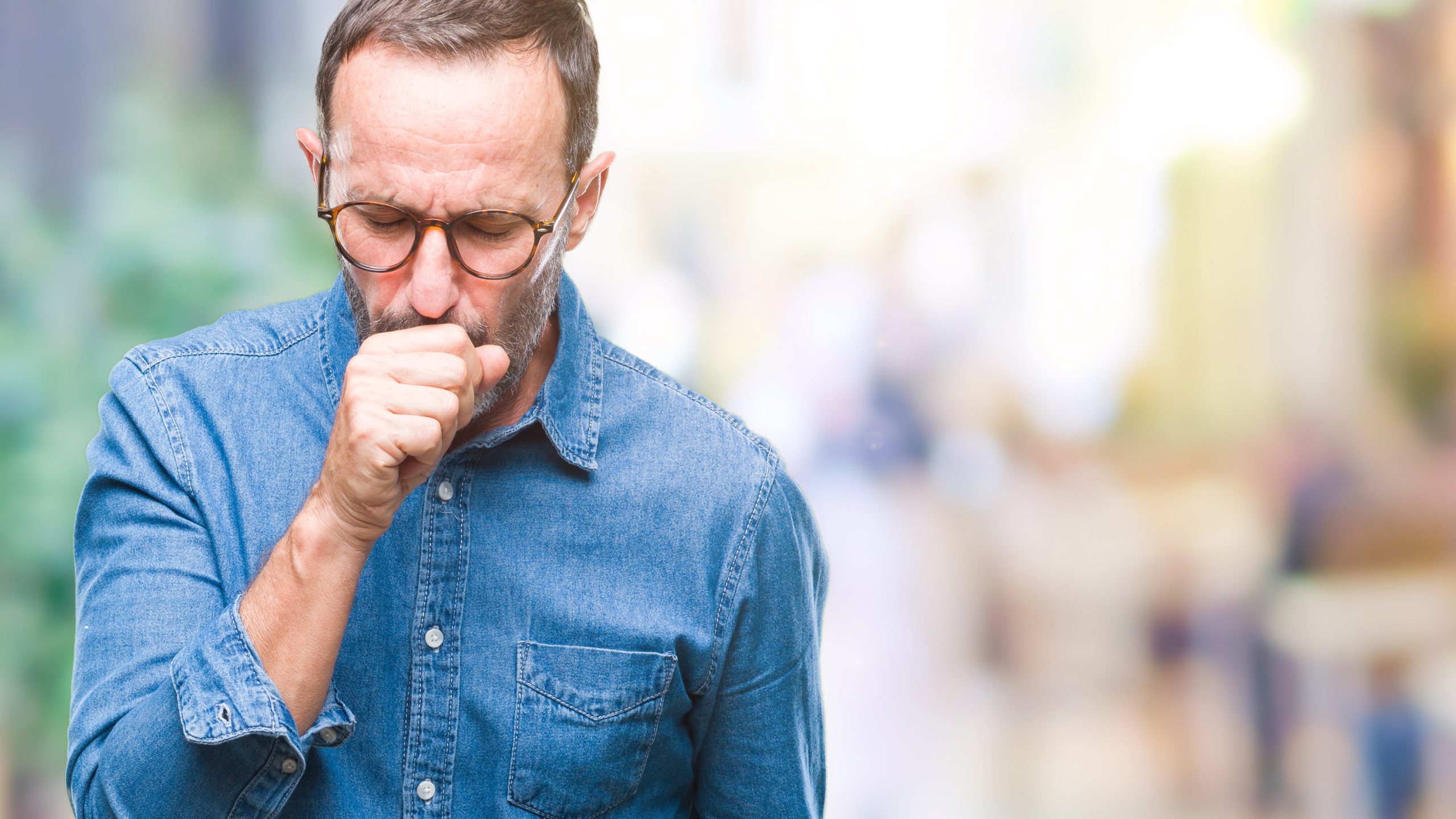 Senior Man Asthma Senior Man Coughing due to Asthma