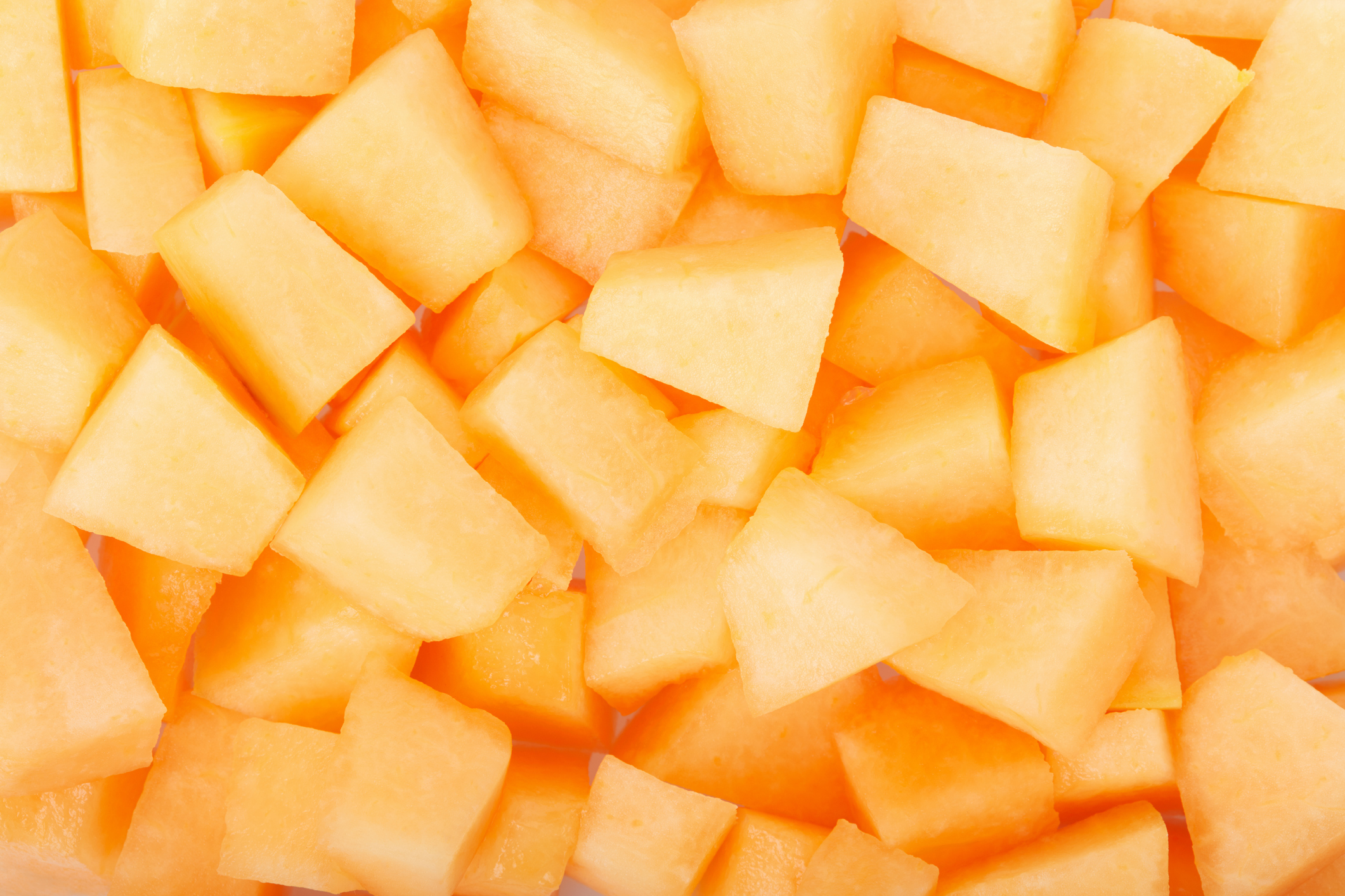 Sliced cantaloupe Image of cut up pieces of cantaloupe.