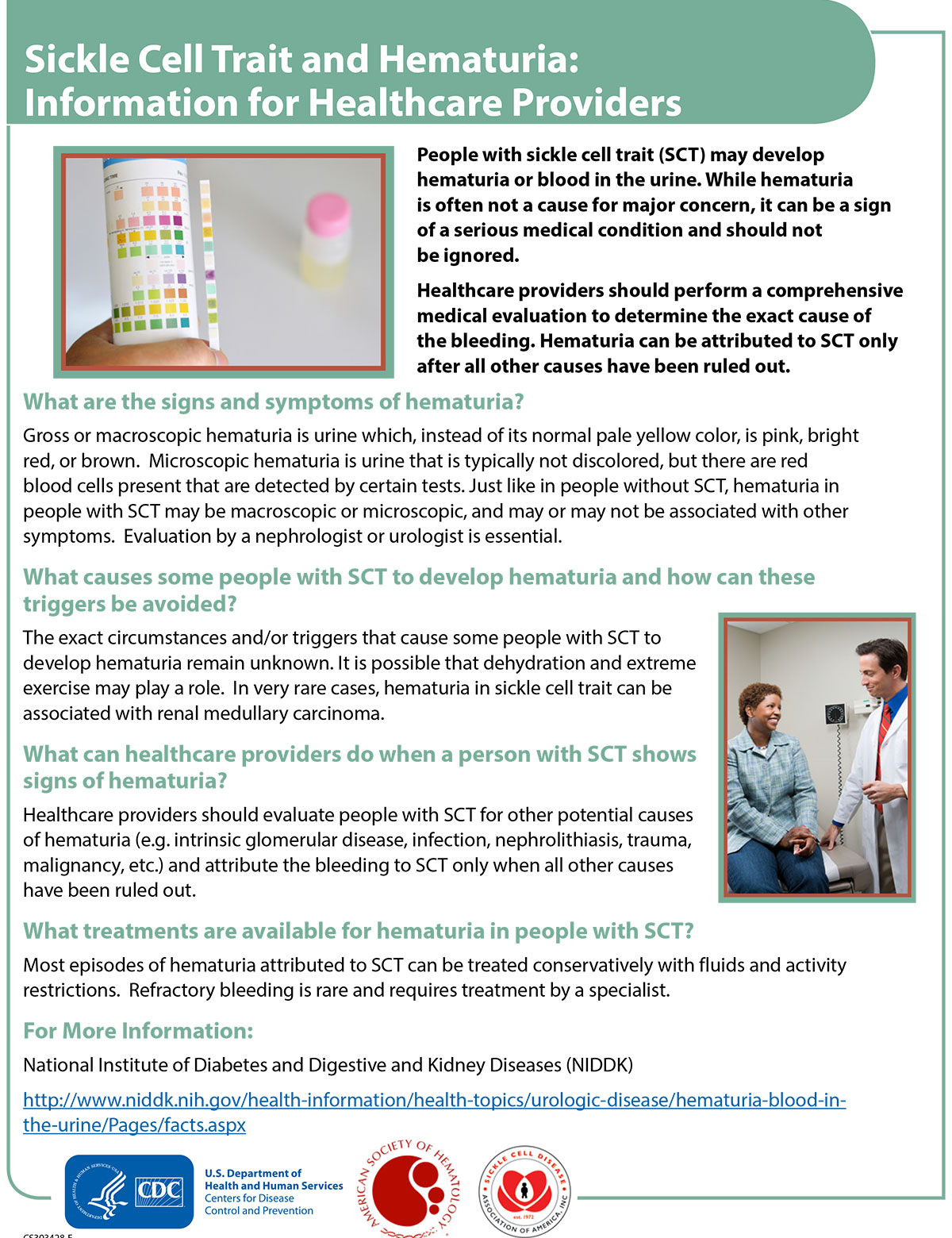 -- title missing -- Picture of a fact sheet titled Sickle Cell Trait and Hematuria: Information for Healthcare Providers.
