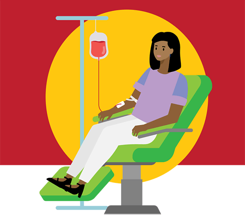 — title missing — Illustration of a person getting a blood transfusion.