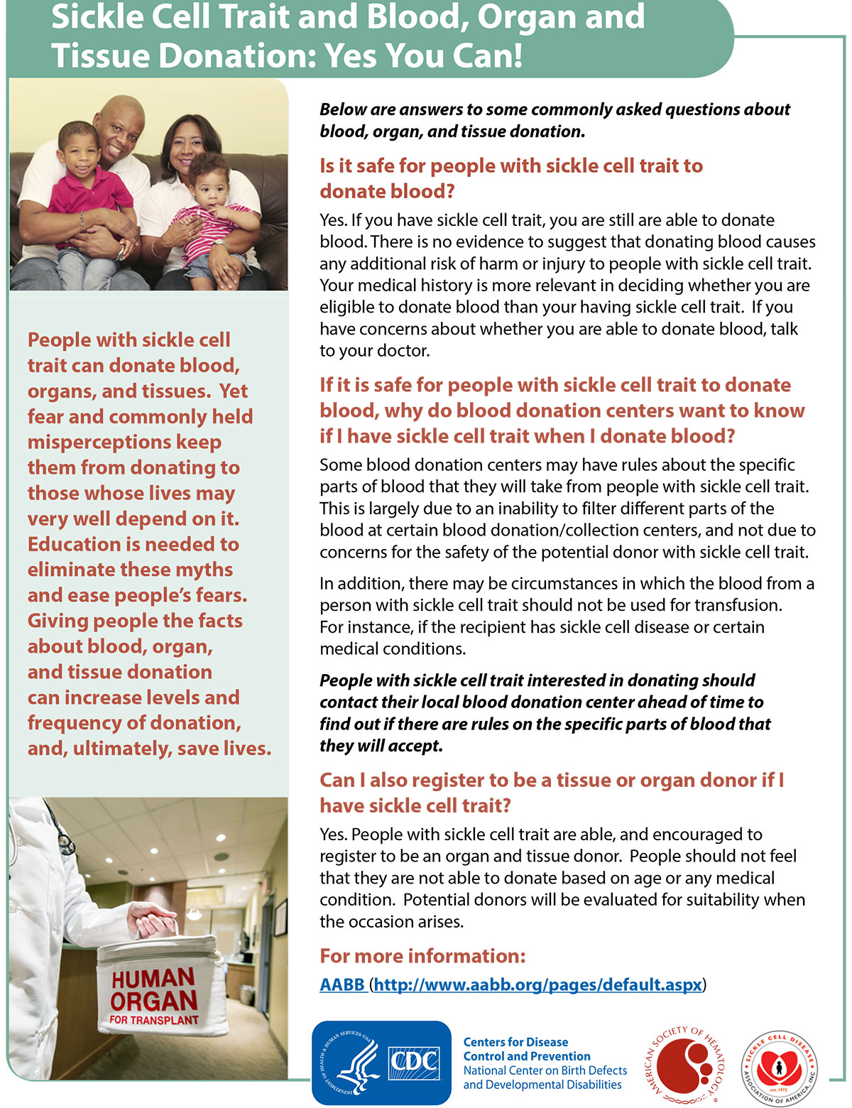 -- title missing -- Sickle Cell Trait and Blood, Organ and Tissue Donation: Yes You Can! - factsheet thumbnail