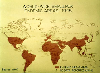 Smallpox Endemic Areas A WHO map showing endemic areas for smallpox in 1945