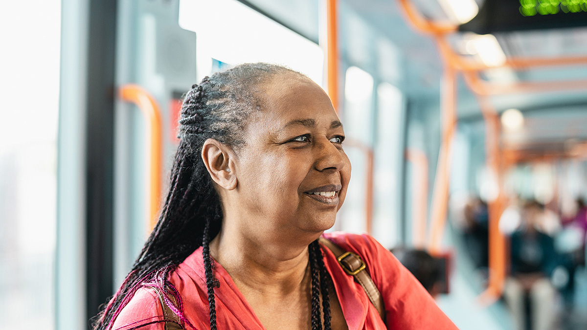 Senior Woman on Bus Senior woman traveling by bus.