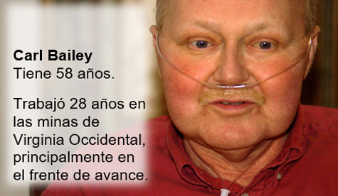 ConsecuenciasFig6 “Una de las fotos de Las caras de la neumoconiosis de los mineros de carbón, que muestra al minero Carl Bailey, que tiene una cánula nasal puesta para recibir más oxígeno”.