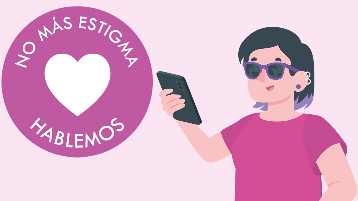 Gráfica de una joven con su teléfono celular
