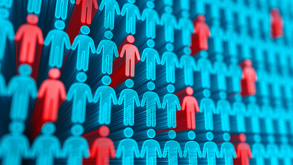 Illustration of icons of people with red highlighted individuals.