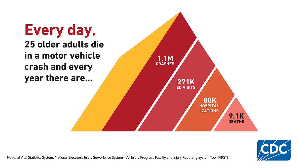 Older Adults Every Day Pyramid Motor Vehicle Crash Graph Graph of yearly motor vehicle crash statistics among older adults