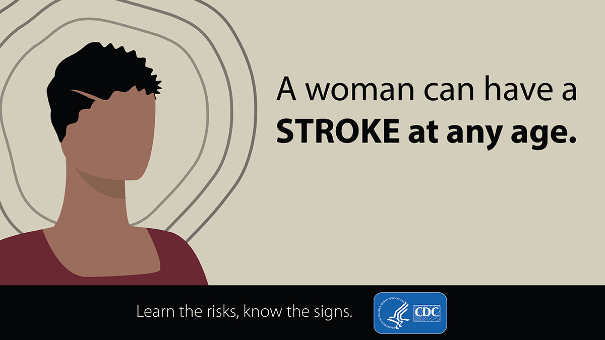 Black-Women-Stroke-2 Drawing of a woman with text: A woman can have a stroke at any age.
