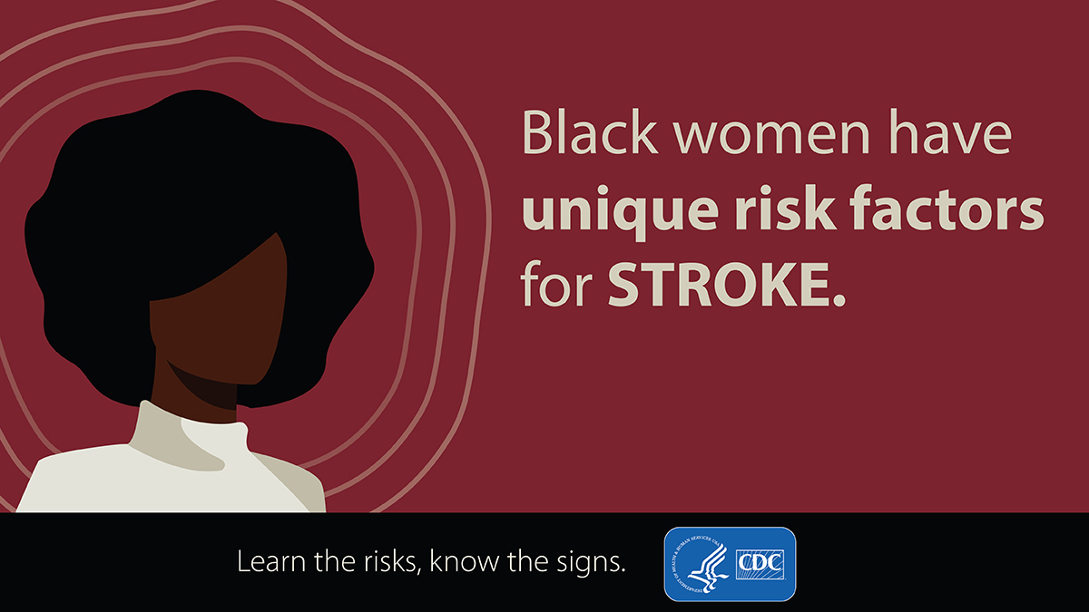 Black-Women-Stroke-4 Drawing of a woman with text: Black women have unique risk factors for stroke.
