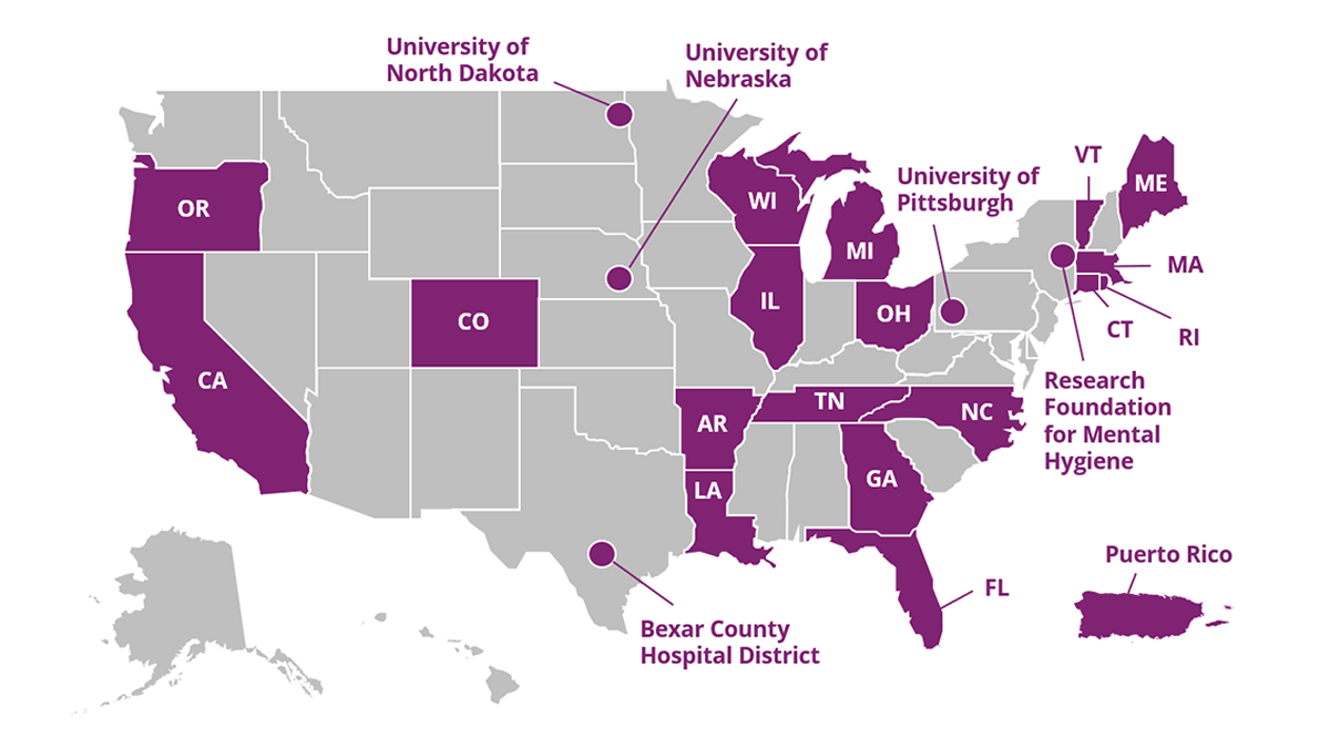 CSP Funding Recipients Map Map of the US with the location of each CSP Funded Program highlighted