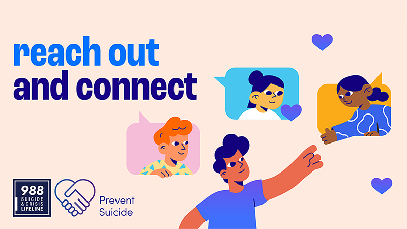Suicide Prevention Reach Out and Connect Thumbnail GIF: Person reaching out to touch others. Reach out and connect. Prevent suicide.