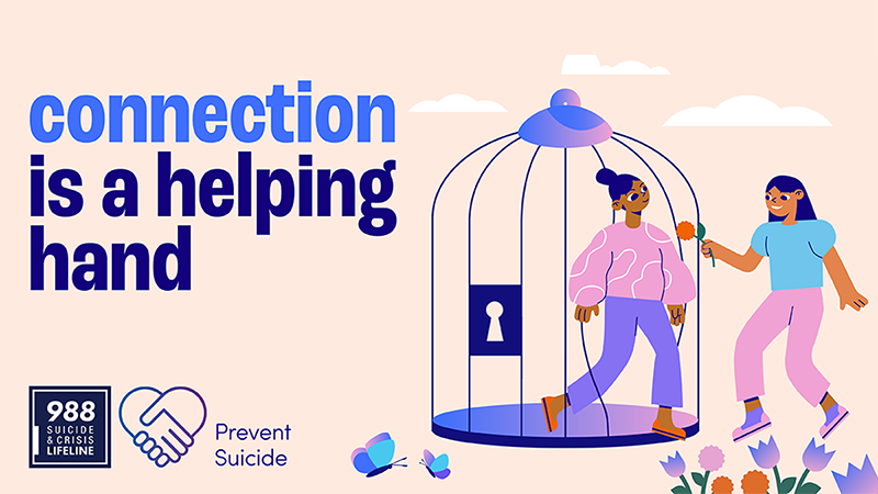 — title missing — One person helping another walk out of a cage. Connection is a helping hand. Prevent suicide.