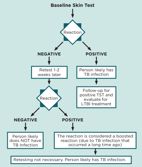 Two-Step TB Skin Test Flowchart This flow chart describes the two-step TB skin test process