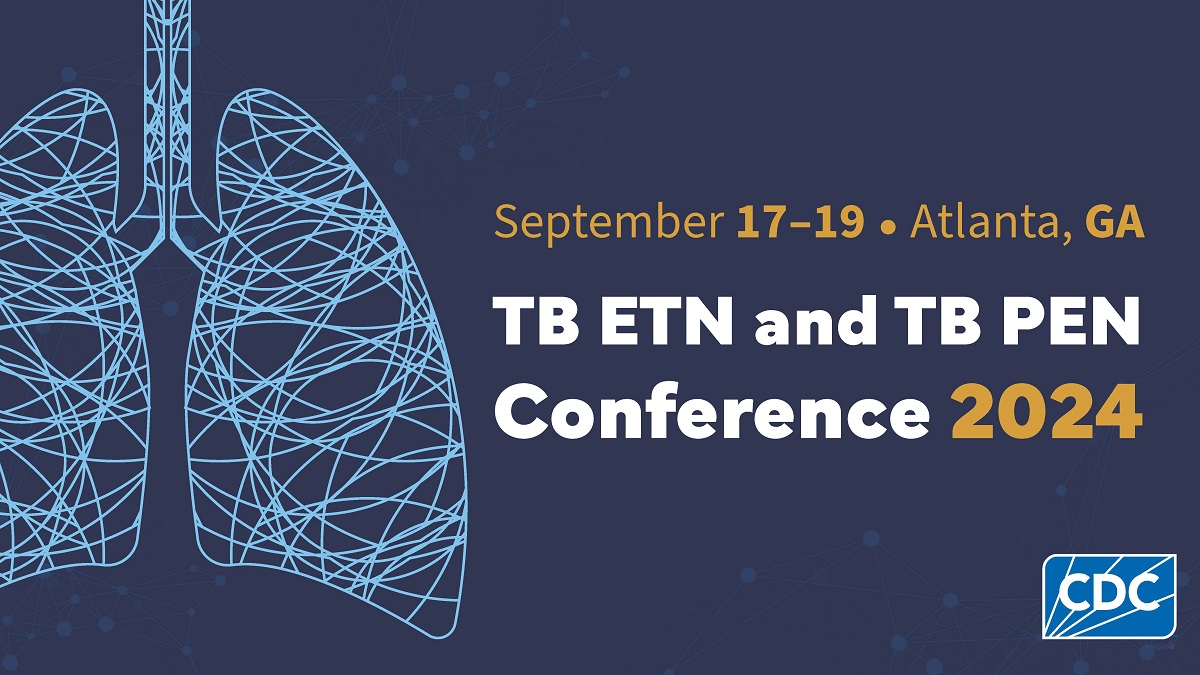 2024 TB ETN PEN Conference A line drawing of lungs is in light blue on a dark blue background. Text reads: "TB ETN and TB PEN Conference 2024"