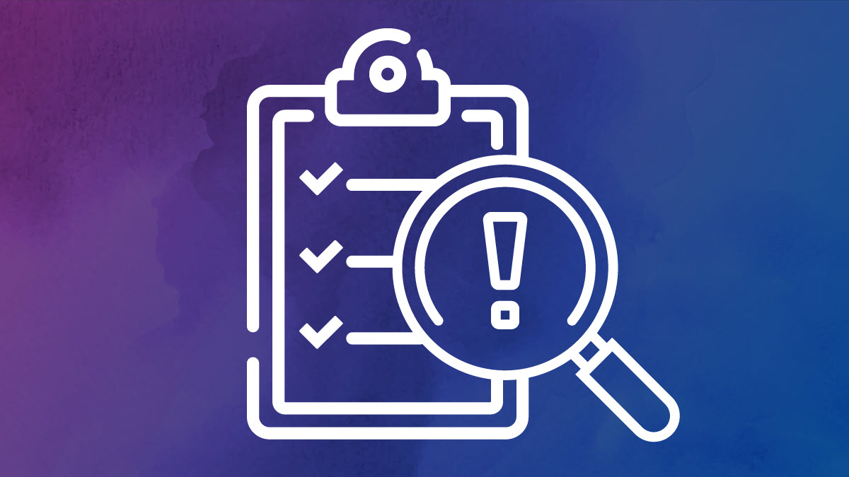 2023 TB Annual Report Risk Factors Icon Checklist on a clipboard with a magnifying glass hovering over it showing an exclamation point