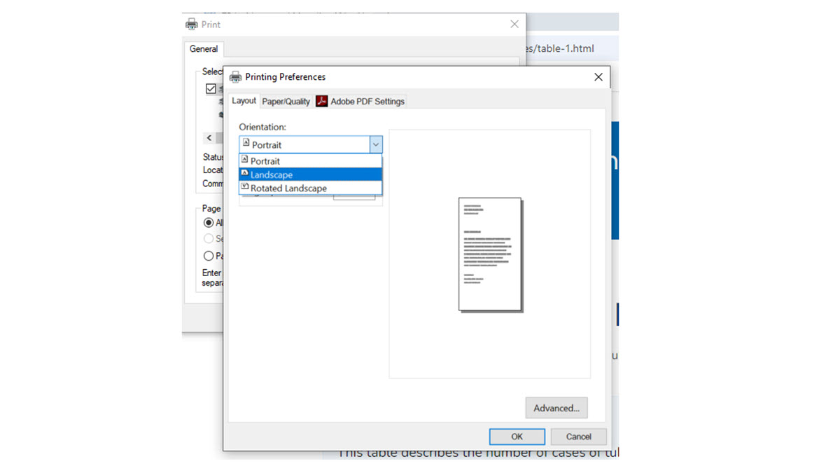 Table Printing Tips Chrome Figure 3 Select “Preferences.” In the new pop-up window, select Layout to set the preferred page orientation.