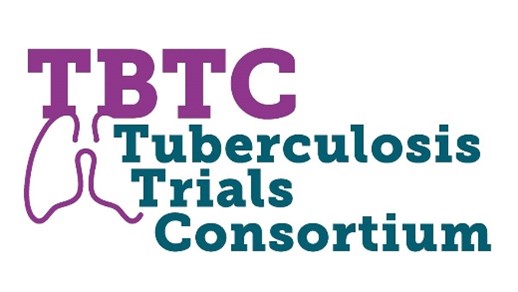 Logo for the TBTC Tuberculosis Trials Consortium Logo for Tuberculosis Trials Consortium. Written in purple and blue lettering. Includes a sketch of a lung.