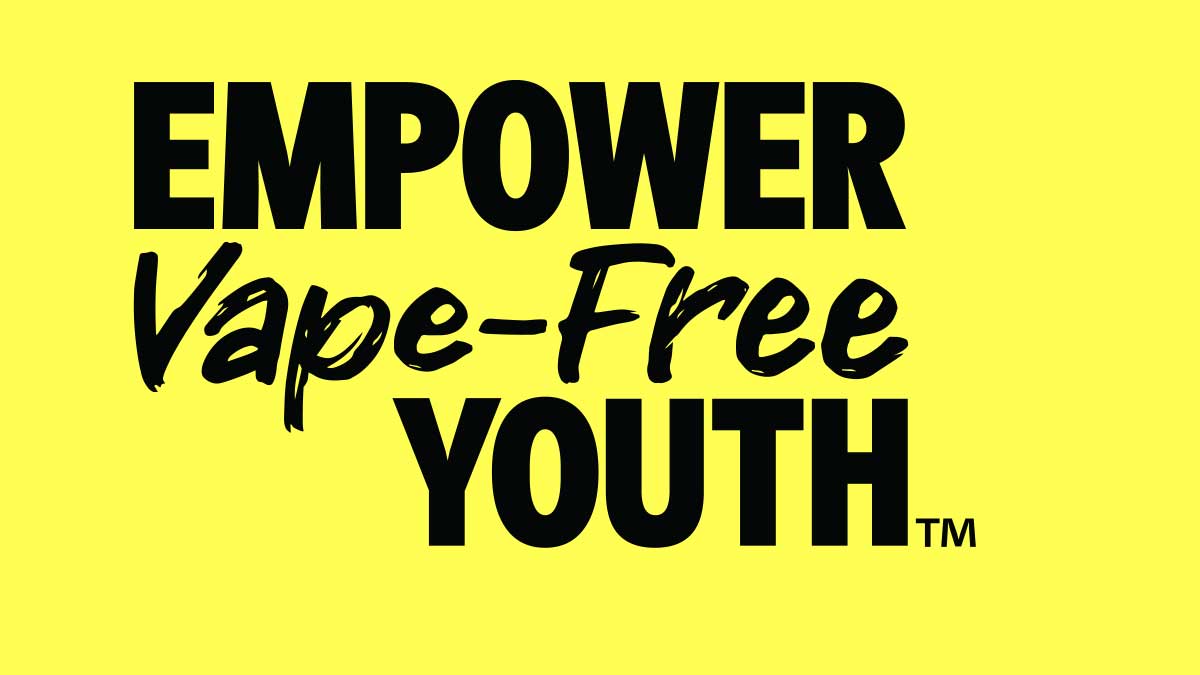 EVFY logo on neon yellow background Empower Vape Free Youth logo