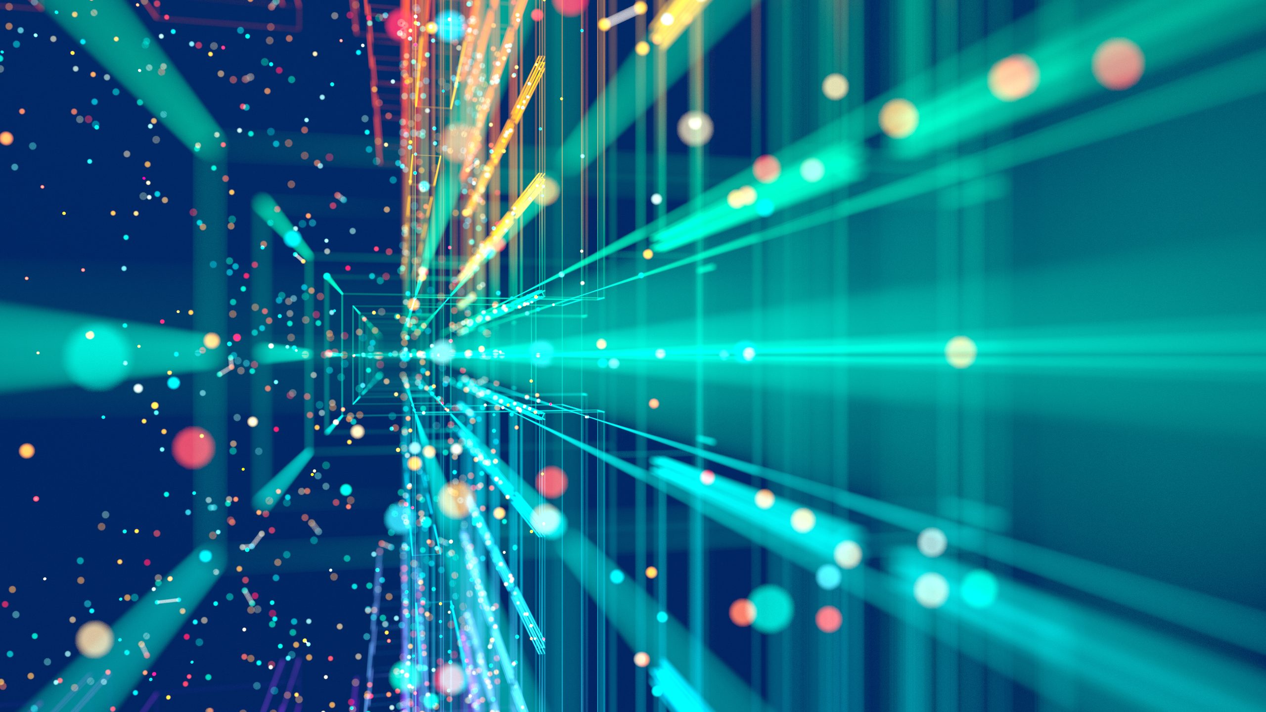 Vivid Graphics An image of particles streaming to represent data flows.