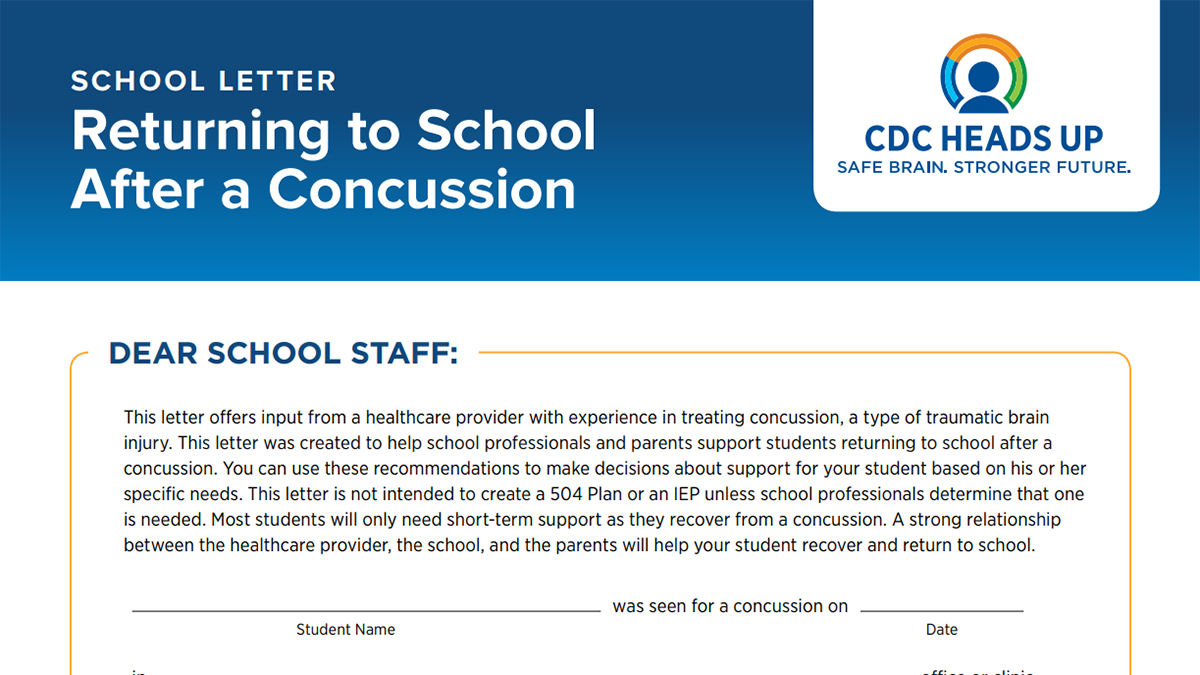 school letter returning to school after a concussion