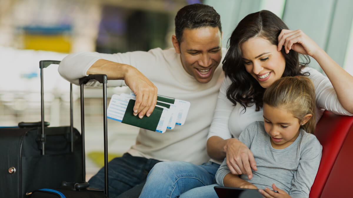 traveling family family in airport ready to travel