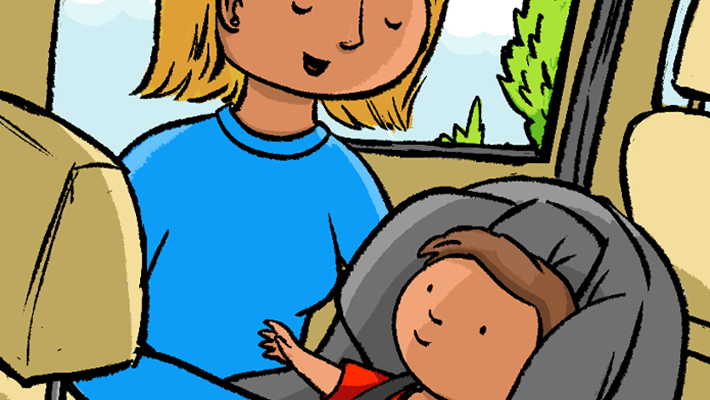 Illustration of Immunization schedule 3 Illustration of mother placing child in car seat